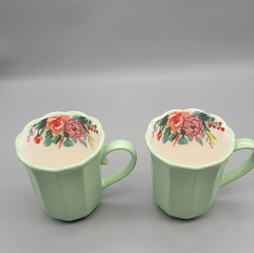 Pioneer Woman Jade Jadeite Coffee Mug Set Of 2 Painted Meadow - Picture 5 of 7